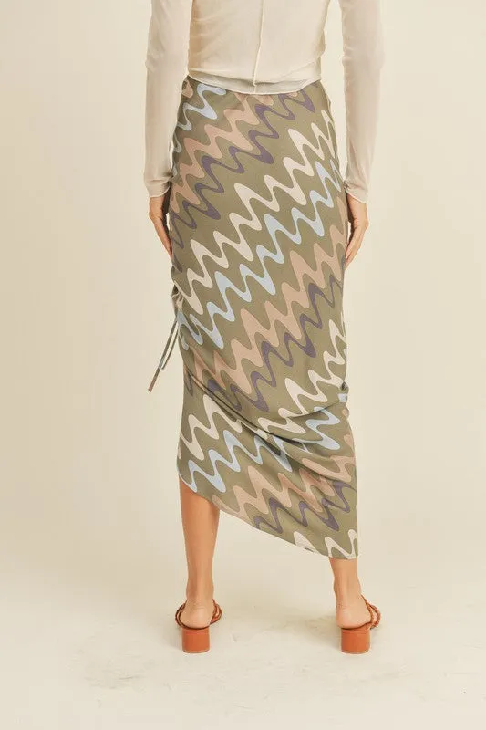 Wave Printed Ruched Skirt