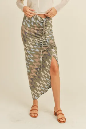 Wave Printed Ruched Skirt