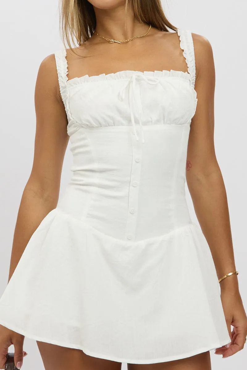 White Playsuit Square Neck Drop Waist