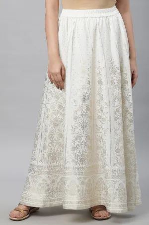 White Printed Flared Skirt