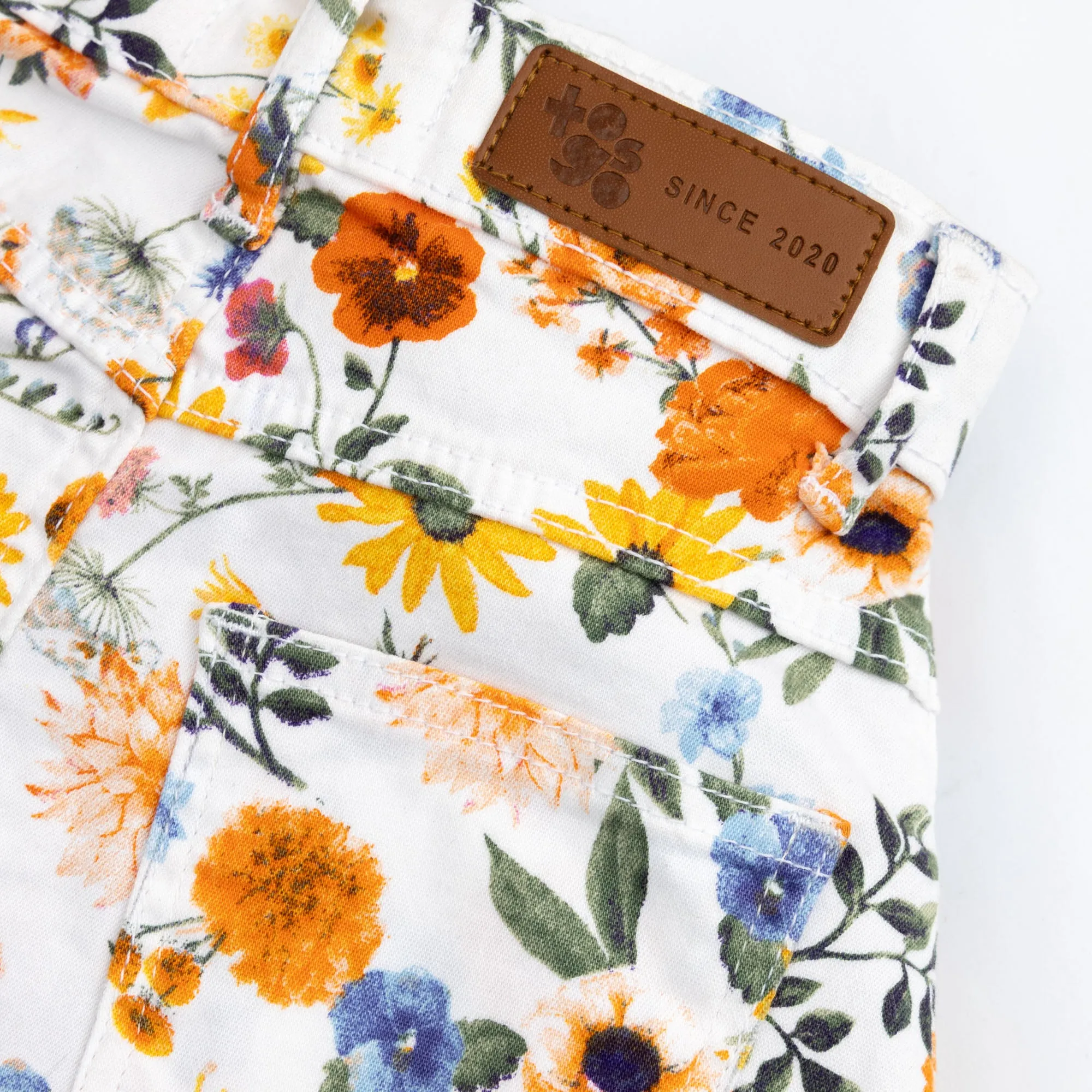 White Twill Floral Printed Skirt