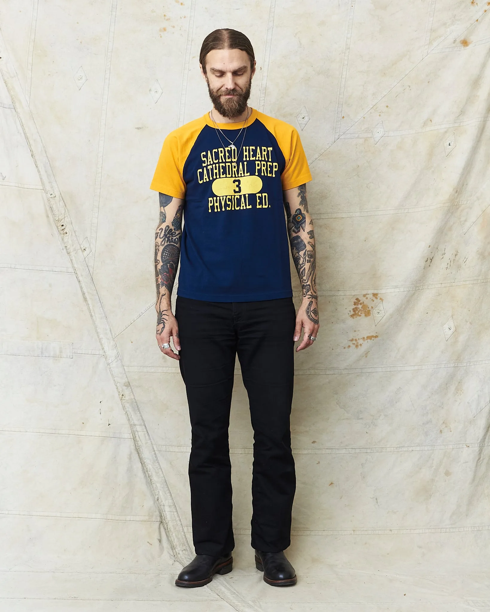 Whitesville Short Sleeve Raglan T-shirt Navy "Sacred Heart" WV78932