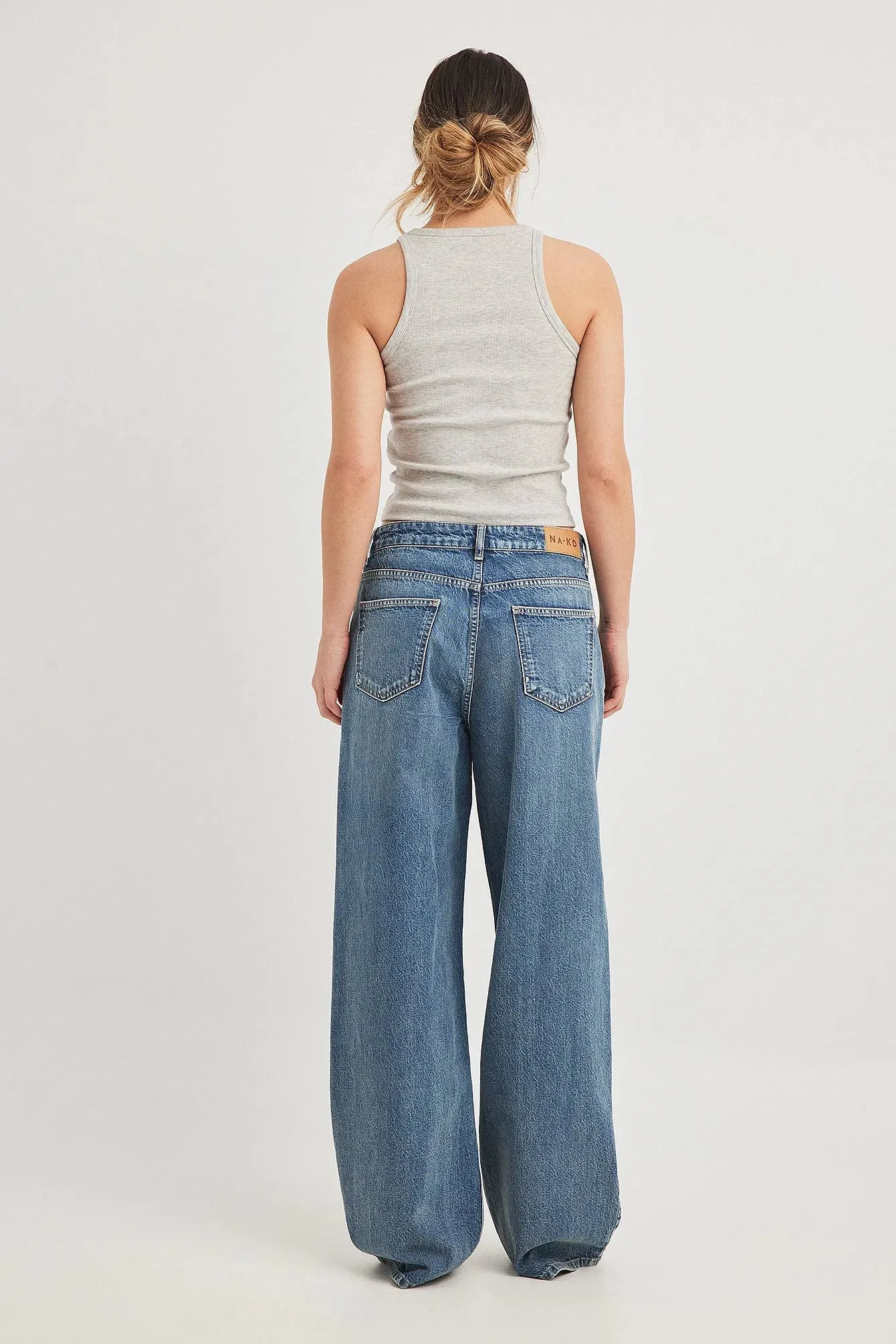 Wide Leg Low Waist Jeans - Mid Blue Denim for Effortless Style