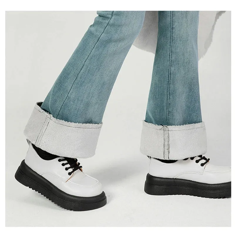 Winter New Fashion Women's Stretch Fleece Thermal Jeans Thick Elongated Slim Plush Warm Retro Female Denim Trousers