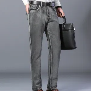 Winter Slim Fit Elastic Straight Thick Jeans Men's