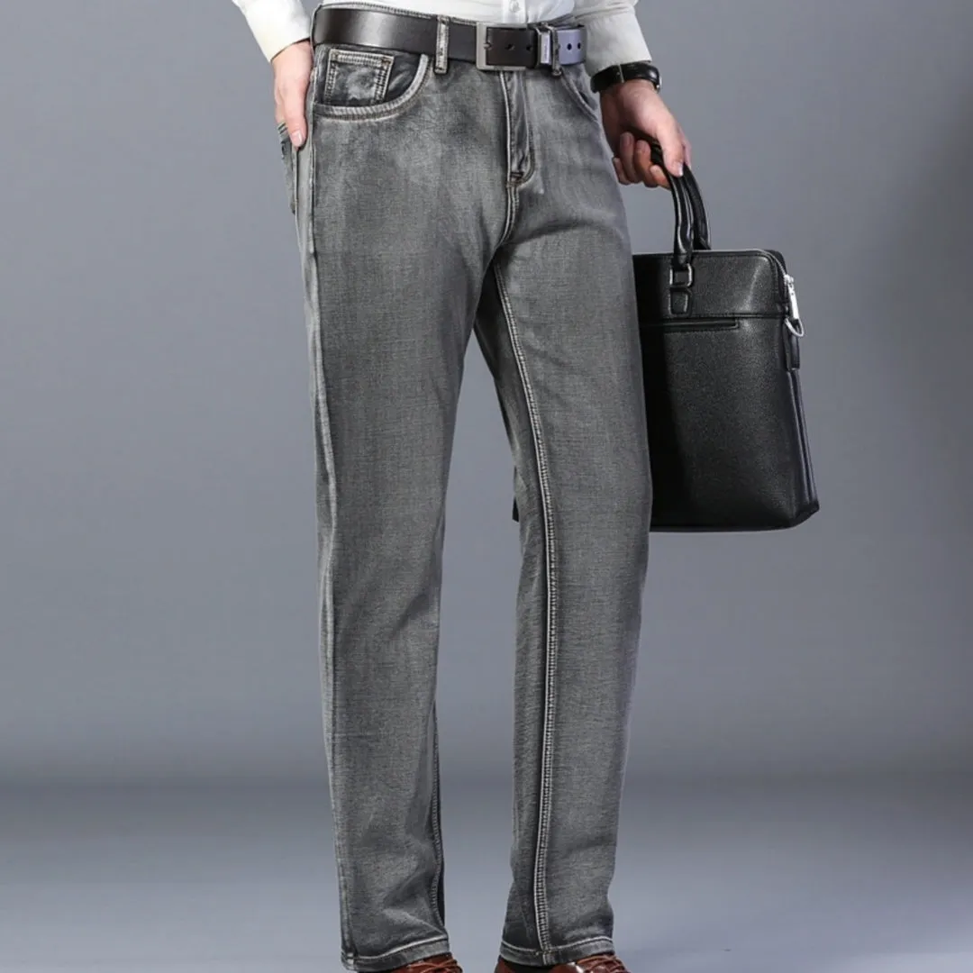 Winter Slim Fit Elastic Straight Thick Jeans Men's