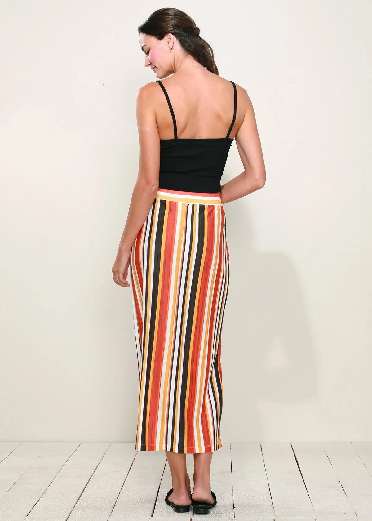 Women's Elastic Waist Printed Maxi Skirt