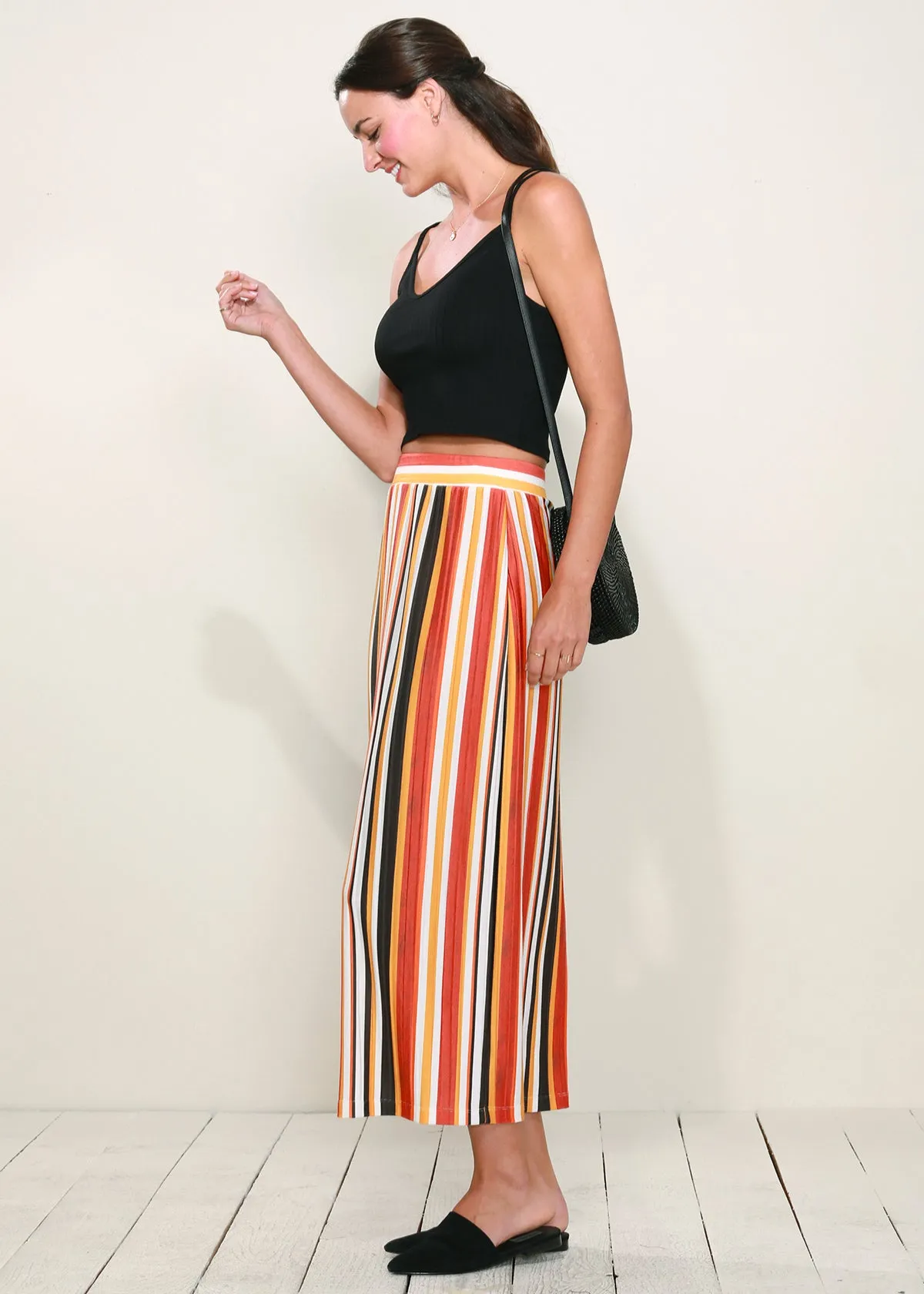 Women's Elastic Waist Printed Maxi Skirt
