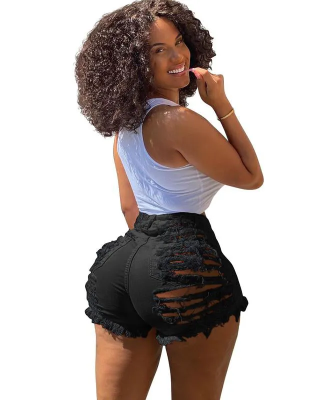 Women's Sexy Summer Mid Waist Ripped Jean Shorts