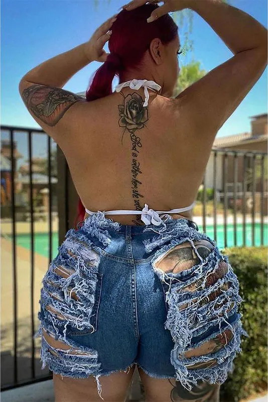 Women's Sexy Summer Mid Waist Ripped Jean Shorts
