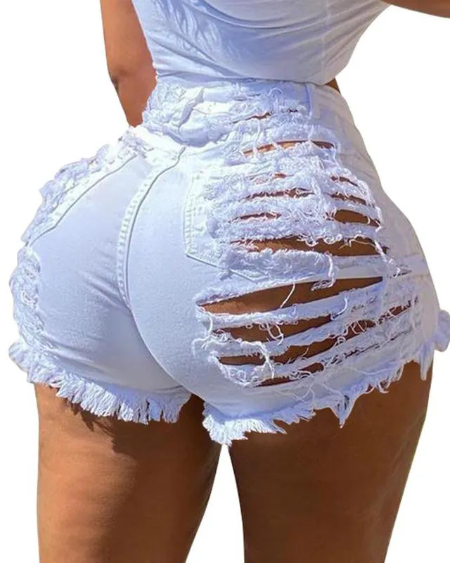 Women's Sexy Summer Mid Waist Ripped Jean Shorts