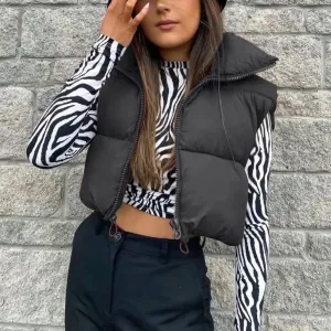 Women's Short Stand-up Collar Warm Sleeveless Down Vest Quilted Jacket