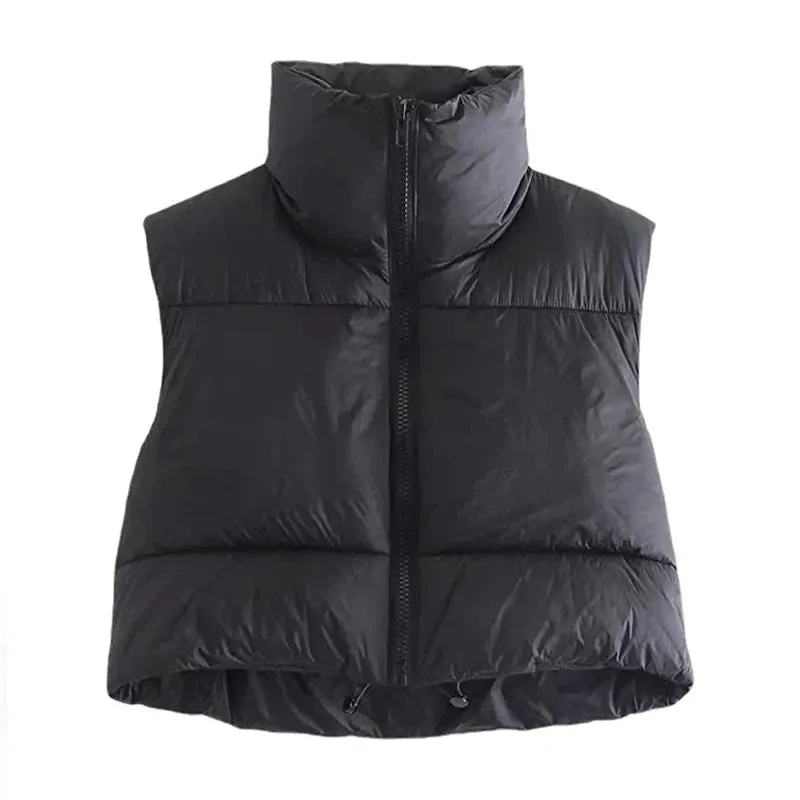 Women's Short Stand-up Collar Warm Sleeveless Down Vest Quilted Jacket