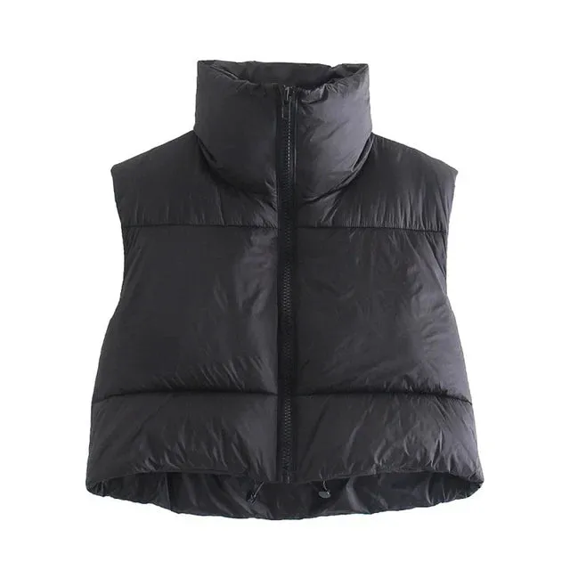 Women's Short Stand-up Collar Warm Sleeveless Down Vest Quilted Jacket