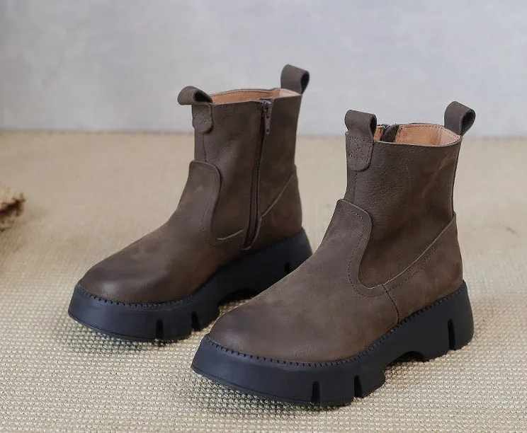 Women's Vintage Thick Sole Leather Martin Boots