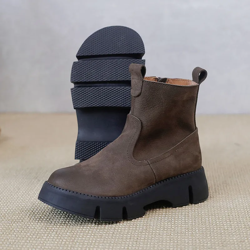 Women's Vintage Thick Sole Leather Martin Boots