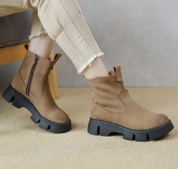 Women's Vintage Thick Sole Leather Martin Boots