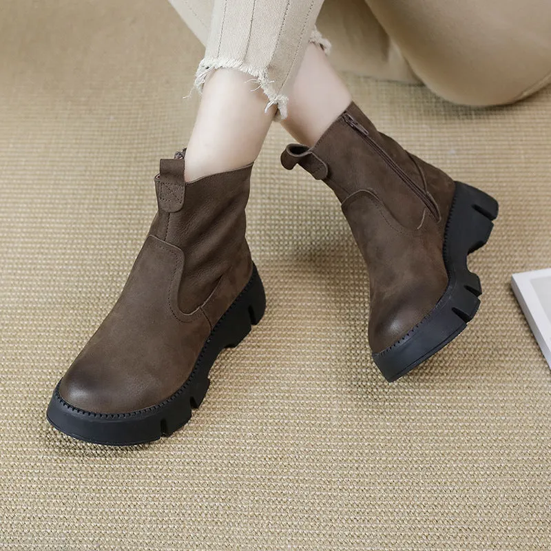 Women's Vintage Thick Sole Leather Martin Boots