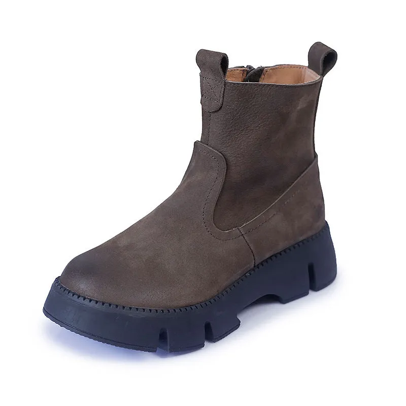 Women's Vintage Thick Sole Leather Martin Boots