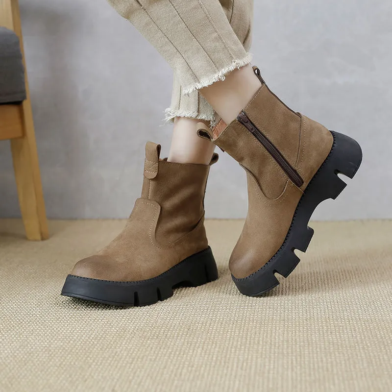 Women's Vintage Thick Sole Leather Martin Boots