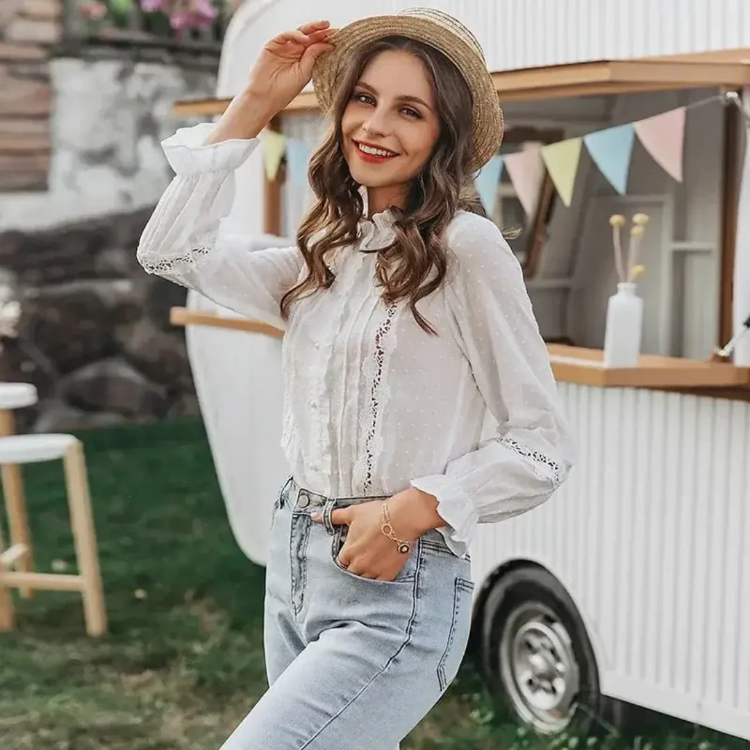 Women's White Floral Going Out Blouse | Long