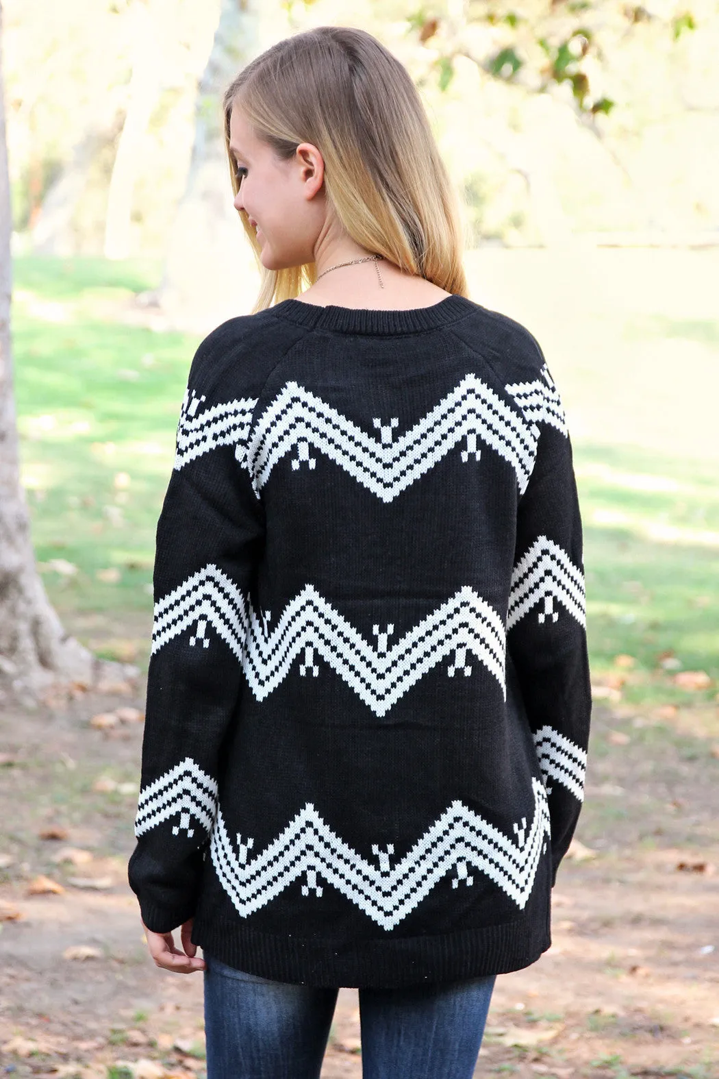 Zig Zag Print Knit Sweater Cardigan