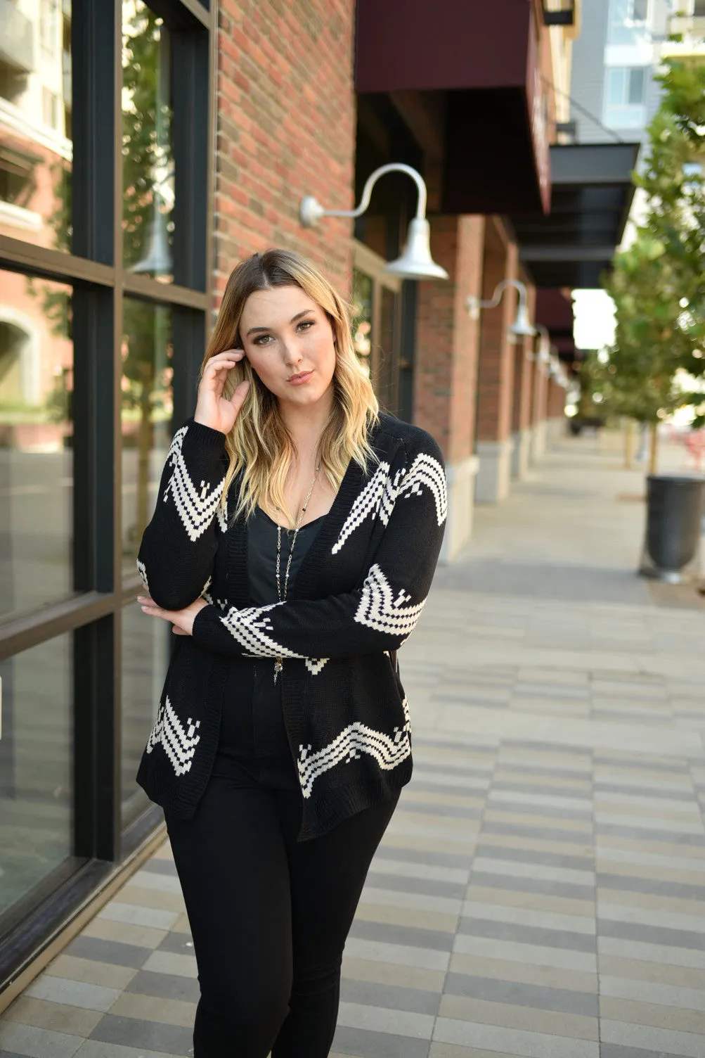 Zig Zag Print Knit Sweater Cardigan
