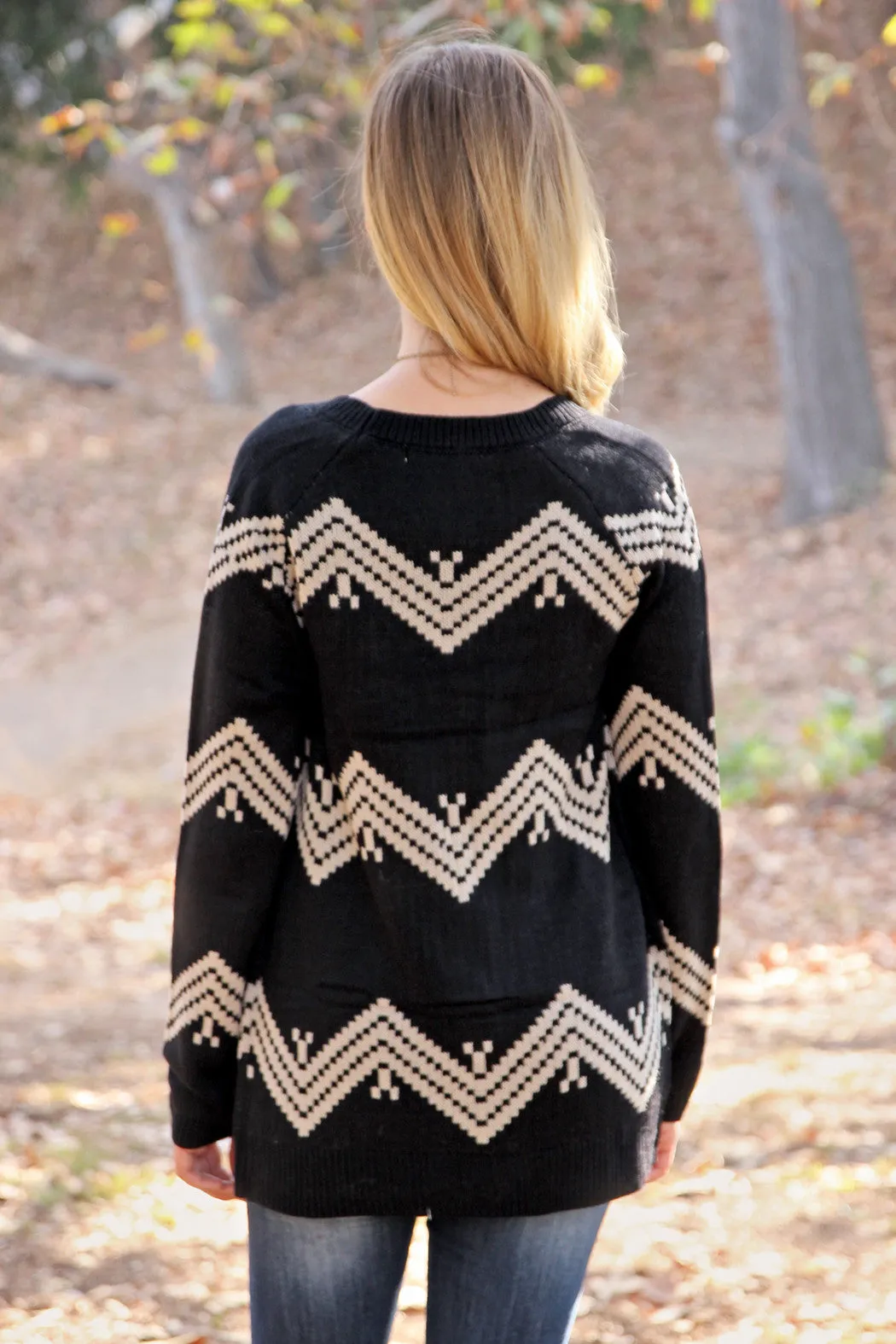 Zig Zag Print Knit Sweater Cardigan